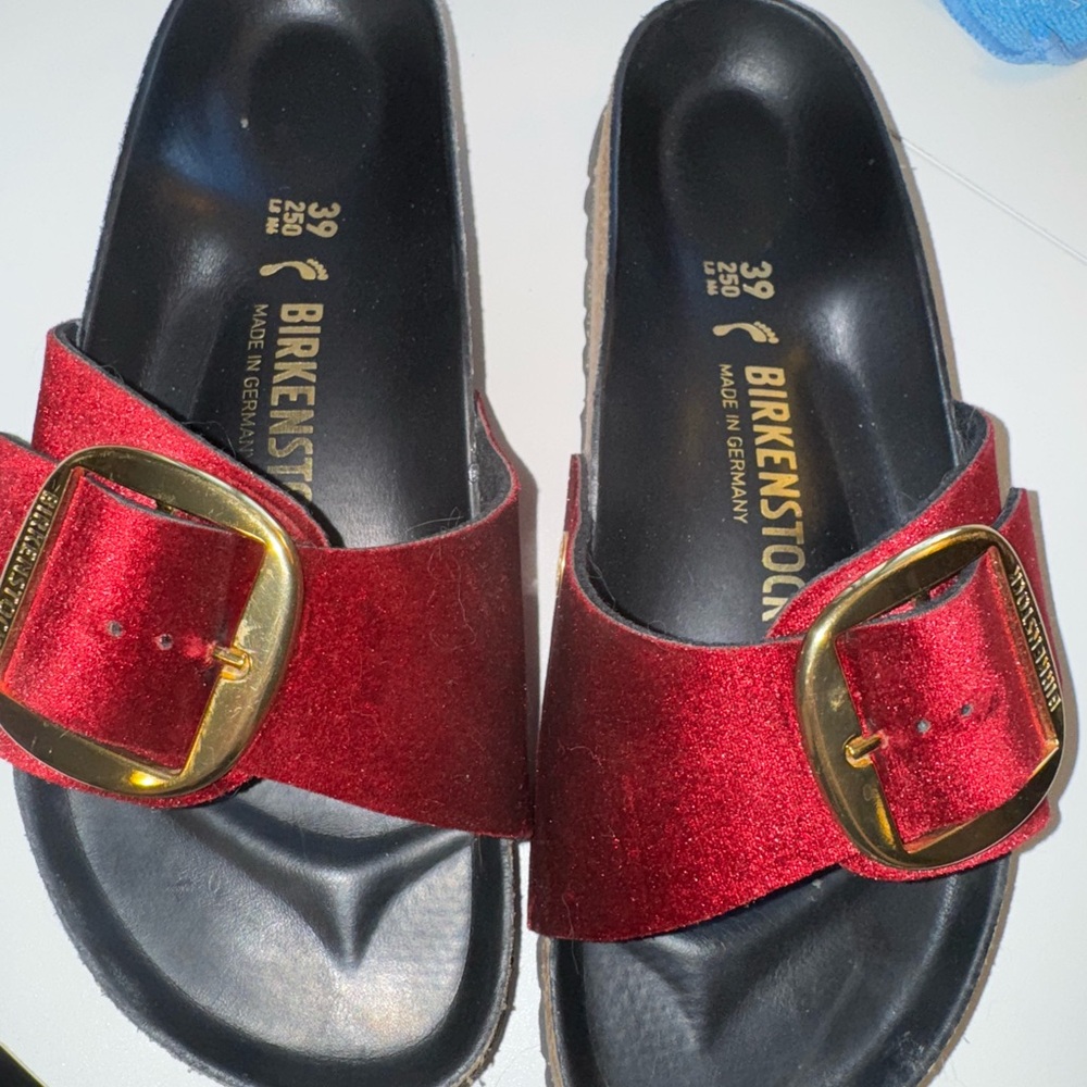 Birkenstock Red Sandals with Gold Buckle Madrid Big  buckle. 39 Burgundy velvet